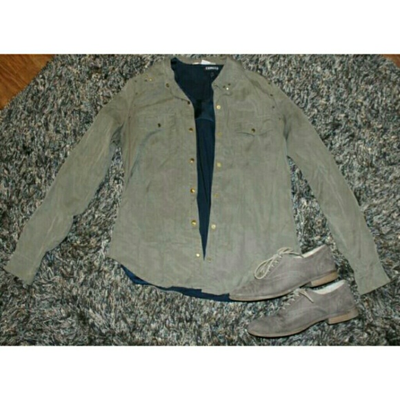 Forever 21 Studded Green Button Up XS - Picture 1 of 8